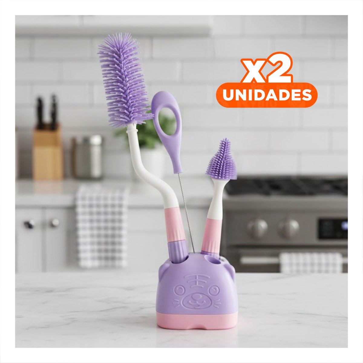 PACK2 RASPADOR DE LIMPIEZA PROFUNDA 4PZS BASE OSITO MORADO Y+REGALO STICKER - 1
