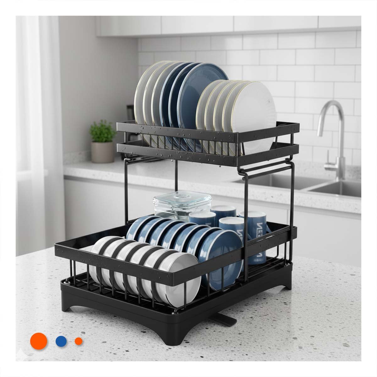 ORGANIZADOR NEGRO 2 NIVELES 42X30X32CM CON SEPARADORES PARA PLATOS GRANDES Y+REGALO STICKER - 2