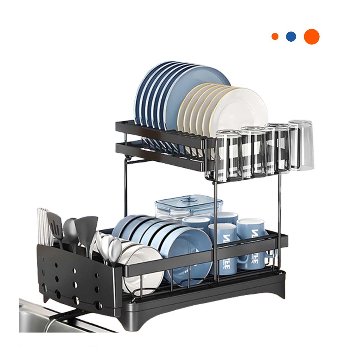 ORGANIZADOR NEGRO 2 NIVELES 42X30X32CM CON SEPARADORES PARA PLATOS GRANDES Y+REGALO STICKER - 3