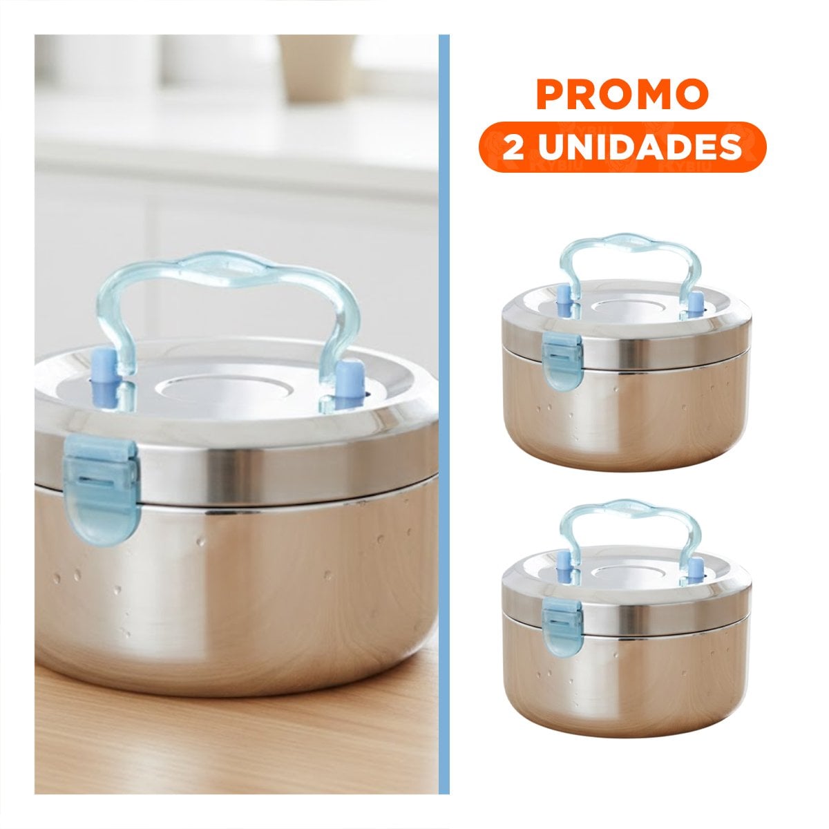 PACK2 TAPER PLATEADO Y CELESTE DE 1200ML CIRCULAR CUADRADO CON INTERIOR DE ACERO RESISTENTE - 1