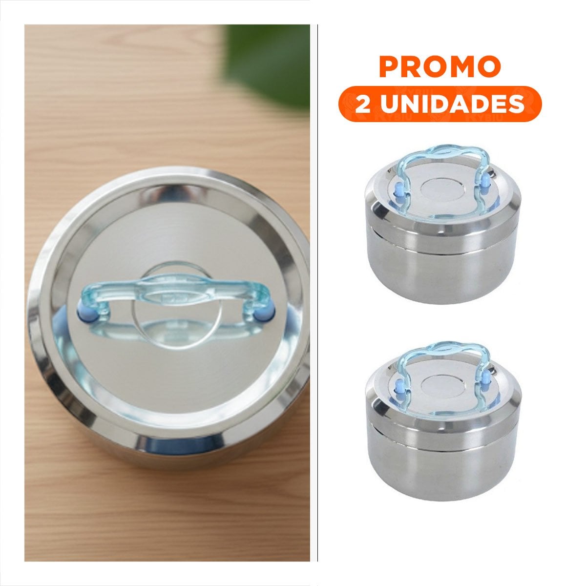 PACK2 TAPER PLATEADO Y CELESTE DE 800ML CIRCULAR CUADRADO CON INTERIOR DE ACERO RESISTENTE - 1