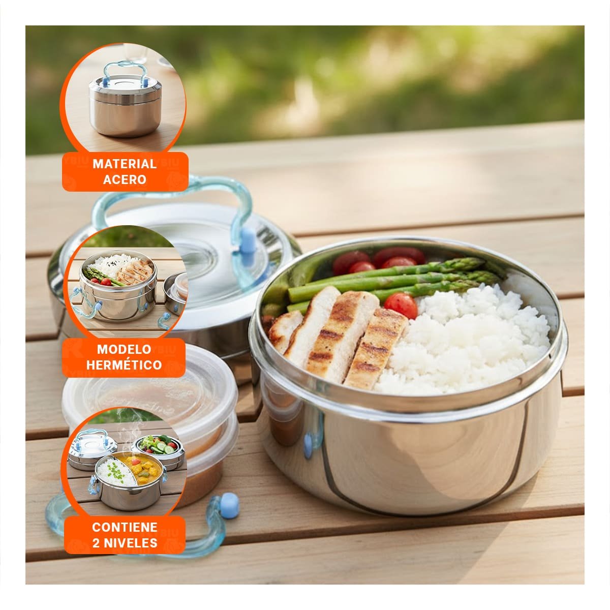 PACK6 CONTENEDOR PLATEADO Y CELESTE CIRCULAR CUADRADO CON CAPACIDAD DE 1200ML Y+REGALO STICKER - 3