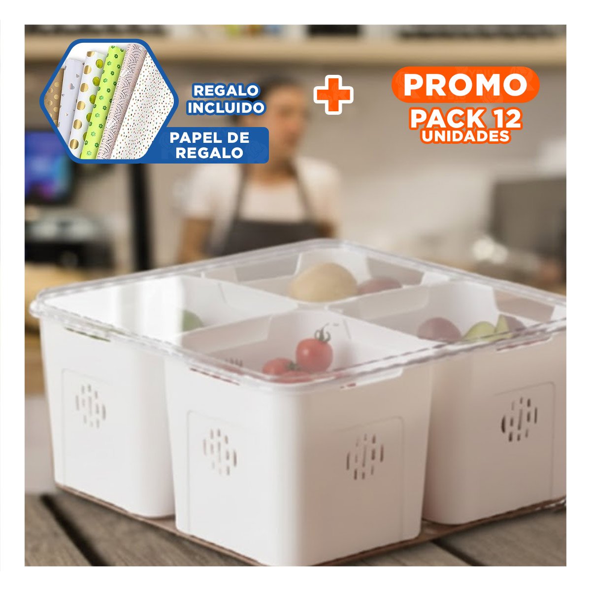 PACK12 SOPORTE TRANSPARENTE CON 4 BANDEJAS ESCURRIDORAS PARA COCINA Y HOGAR Y+PAPEL REGALO - 1