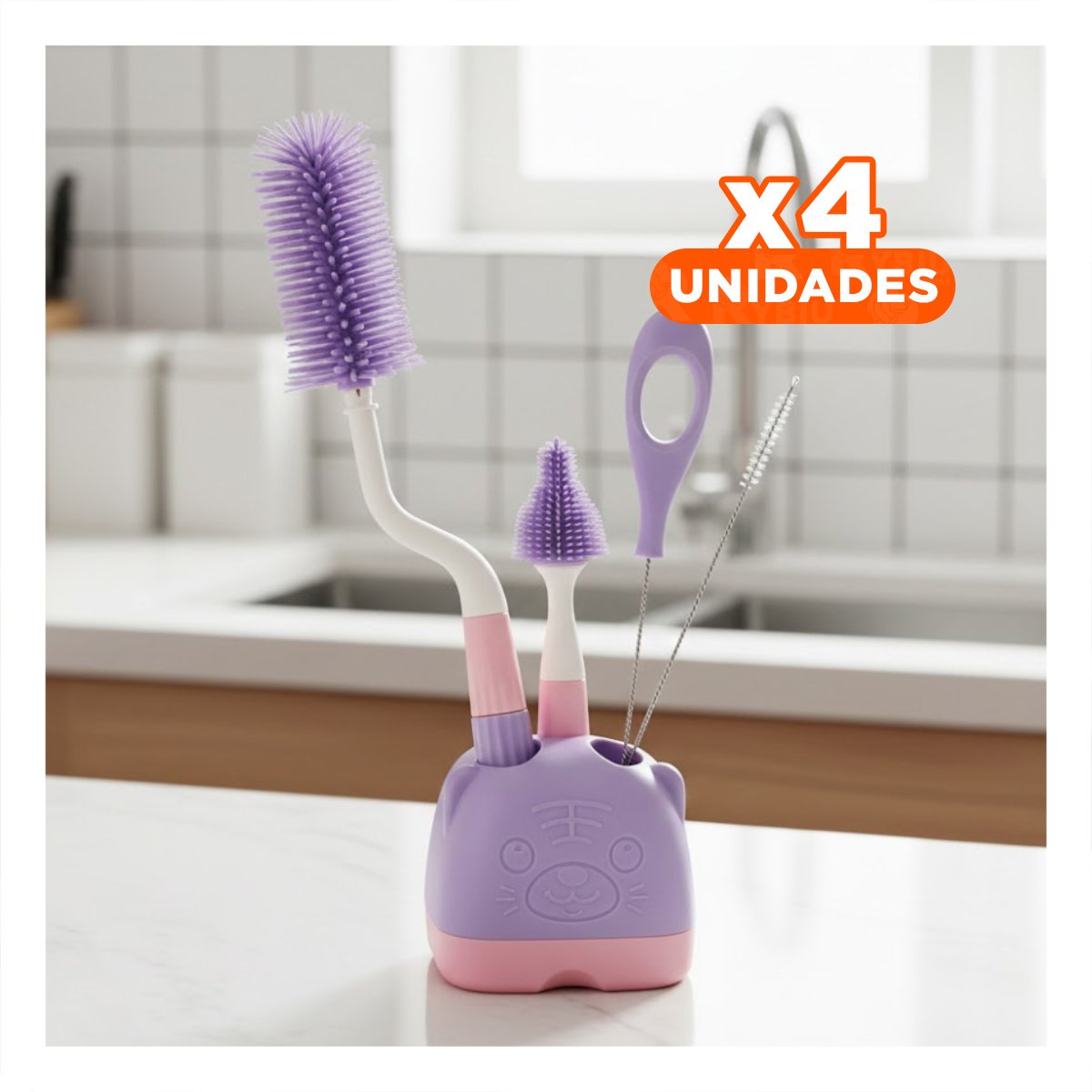 PACK4 RASPADOR QUE FACILITA CUIDADO DIARIO DE TETINAS 4PZS BASE OSITO MORADO - 1