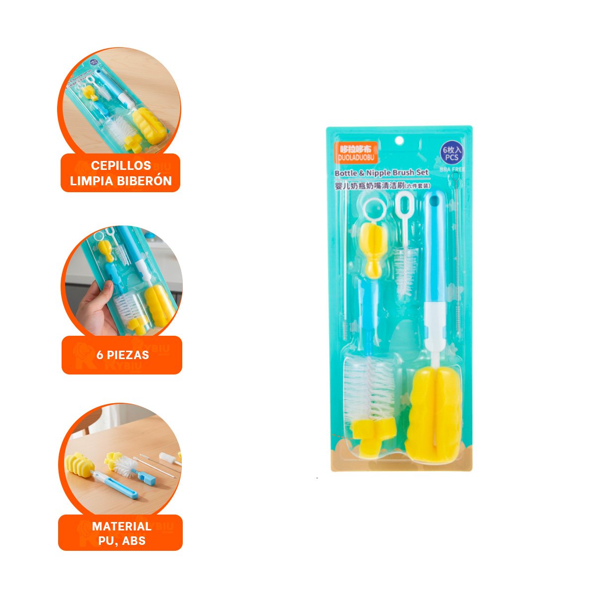 PACK6 RASQUETA INFANTIL PARA USO DIARIO 6PZS BASE CELESTE Y+REGALO STICKER - 2