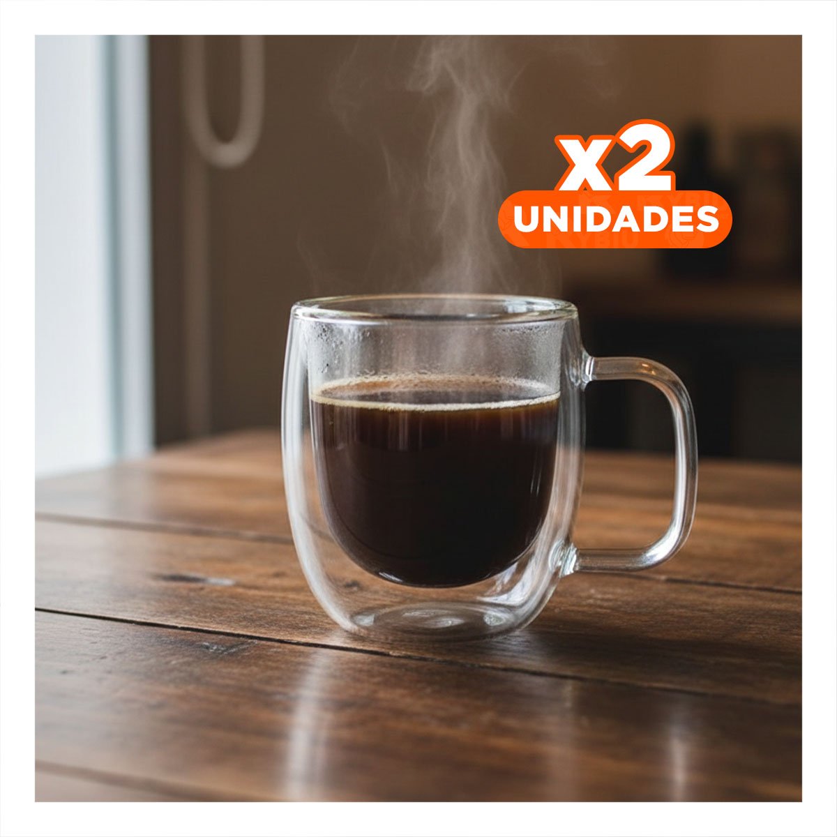 PACK2 TAZA DE ASA CUADRADA 80 ML ESPRESSO DOBLE CAPA TRANSPARENTE Y+REGALO STICKER - 1