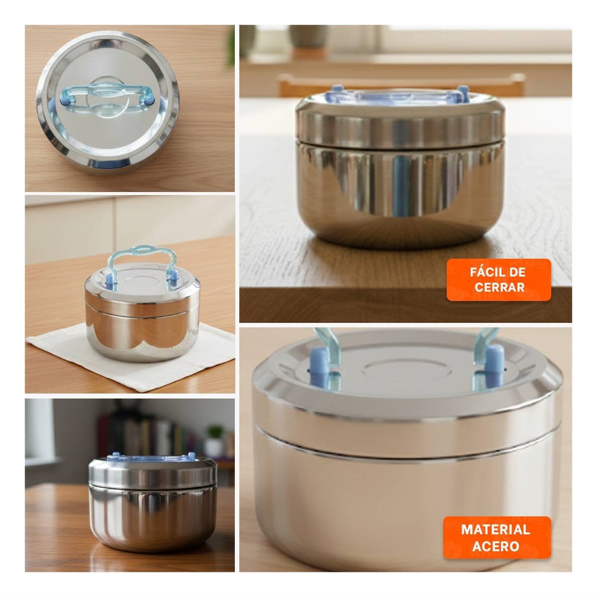 PACK12 CONTENEDOR CIRCULAR CUADRADO 1000ML PLATEADO Y CELESTE COMPACTA Y+PAPEL REGALO - 2