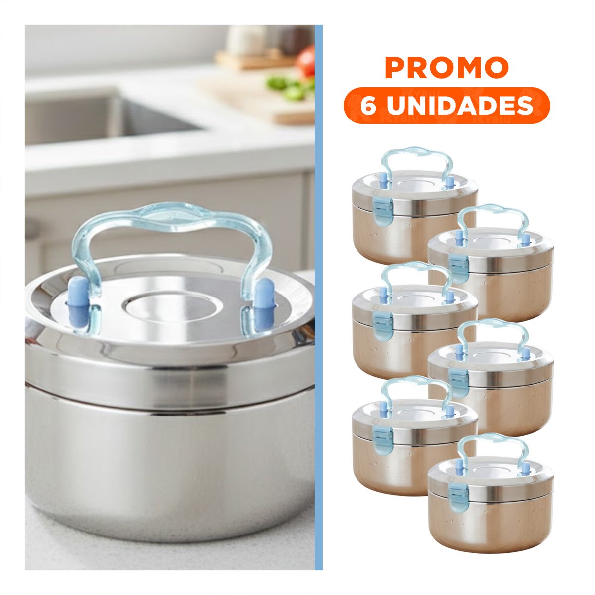 PACK6 TAPER EN ACERO PLATEADO Y CELESTE DE 1200ML CON ESTRUCTURA CIRCULAR CUADRADO PRACTICA - 1