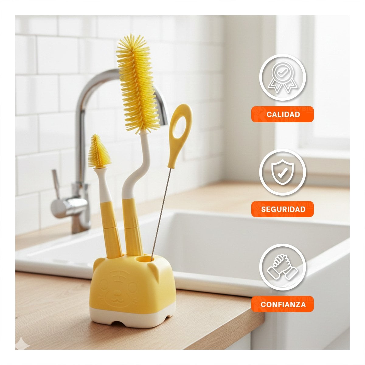 RASPADOR CON MANGO 4PZS AMARILLO BASE OSITO LIMPIEZA RAPIDA EN CASA Y+LIGAS REGALO - 2