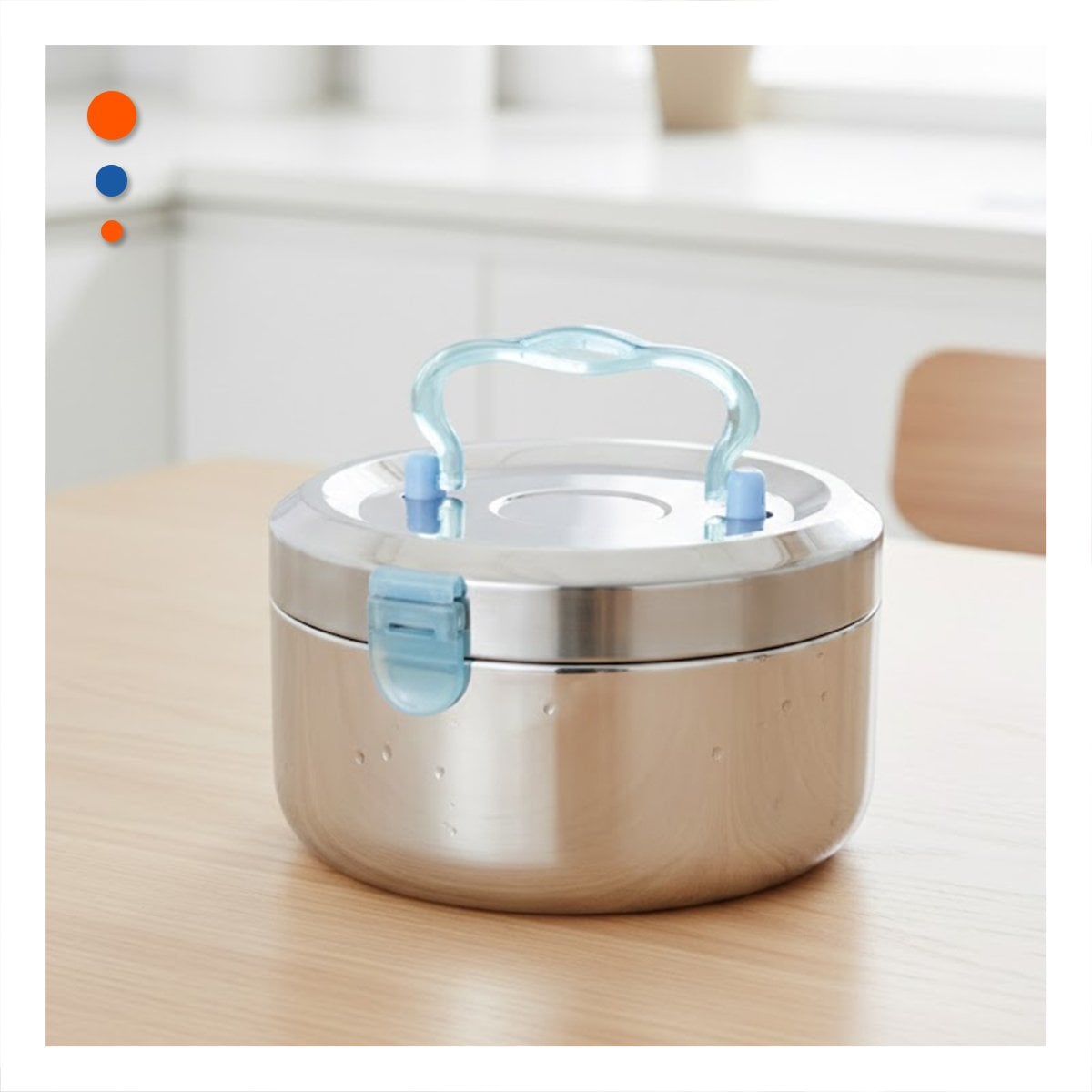 RECIPIENTE TERMICO PLATEADO Y CELESTE DE 1200ML CON INTERIOR DE ACERO Y+POST IT - 3