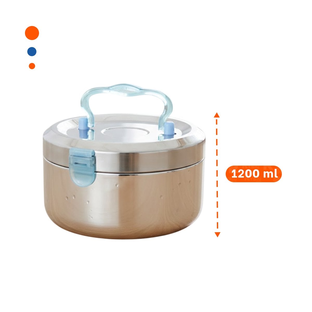 RECIPIENTE TERMICO PLATEADO Y CELESTE DE 1200ML CON INTERIOR DE ACERO Y+POST IT - 4