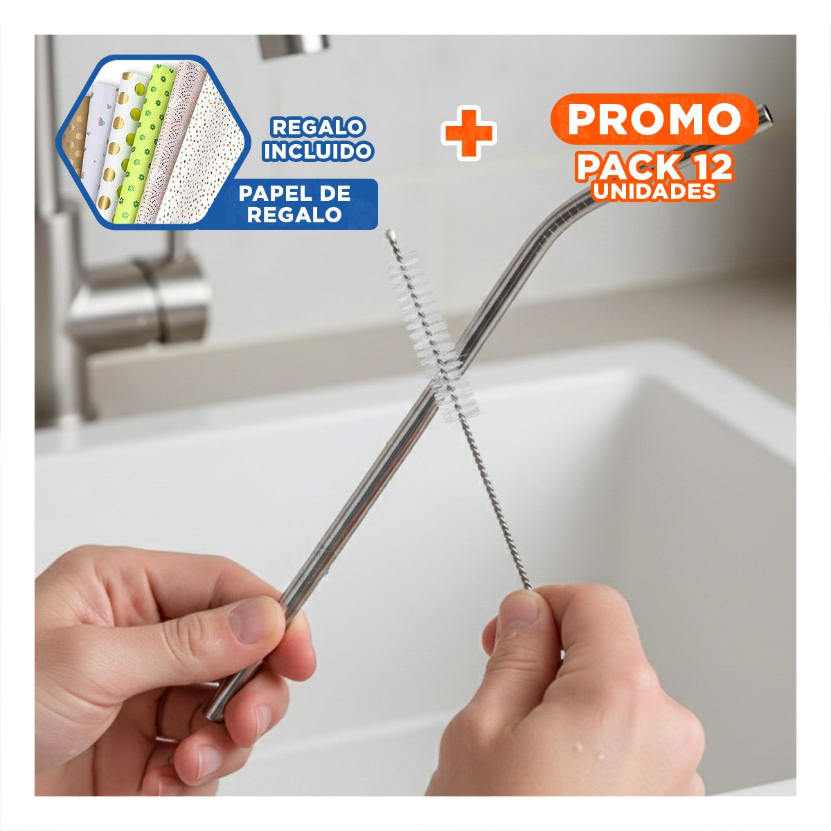 PACK12 ARTICULO CON BASE QUE ORGANIZA ACCESORIOS EN CASA 2PZS 1 CEPILLO PLATEADO Y+PAPEL REGALO - 1
