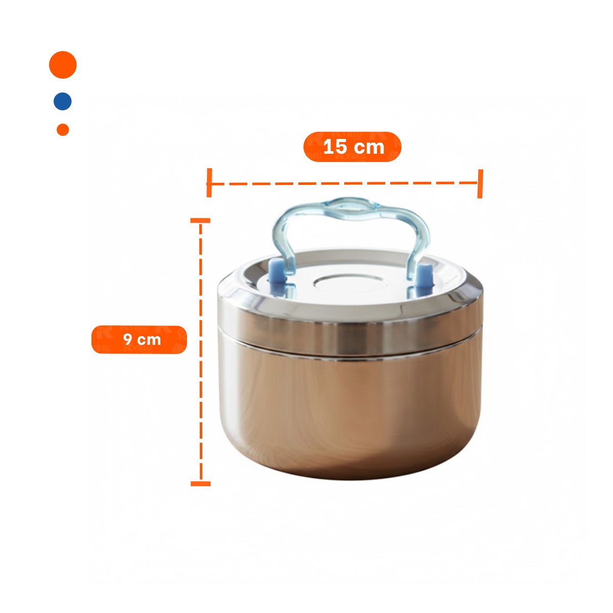 RECIPIENTE DE 1000ML EN ACERO PLATEADO Y CELESTE CON BASE CIRCULAR CUADRADO Y+REGALO STICKER - 4