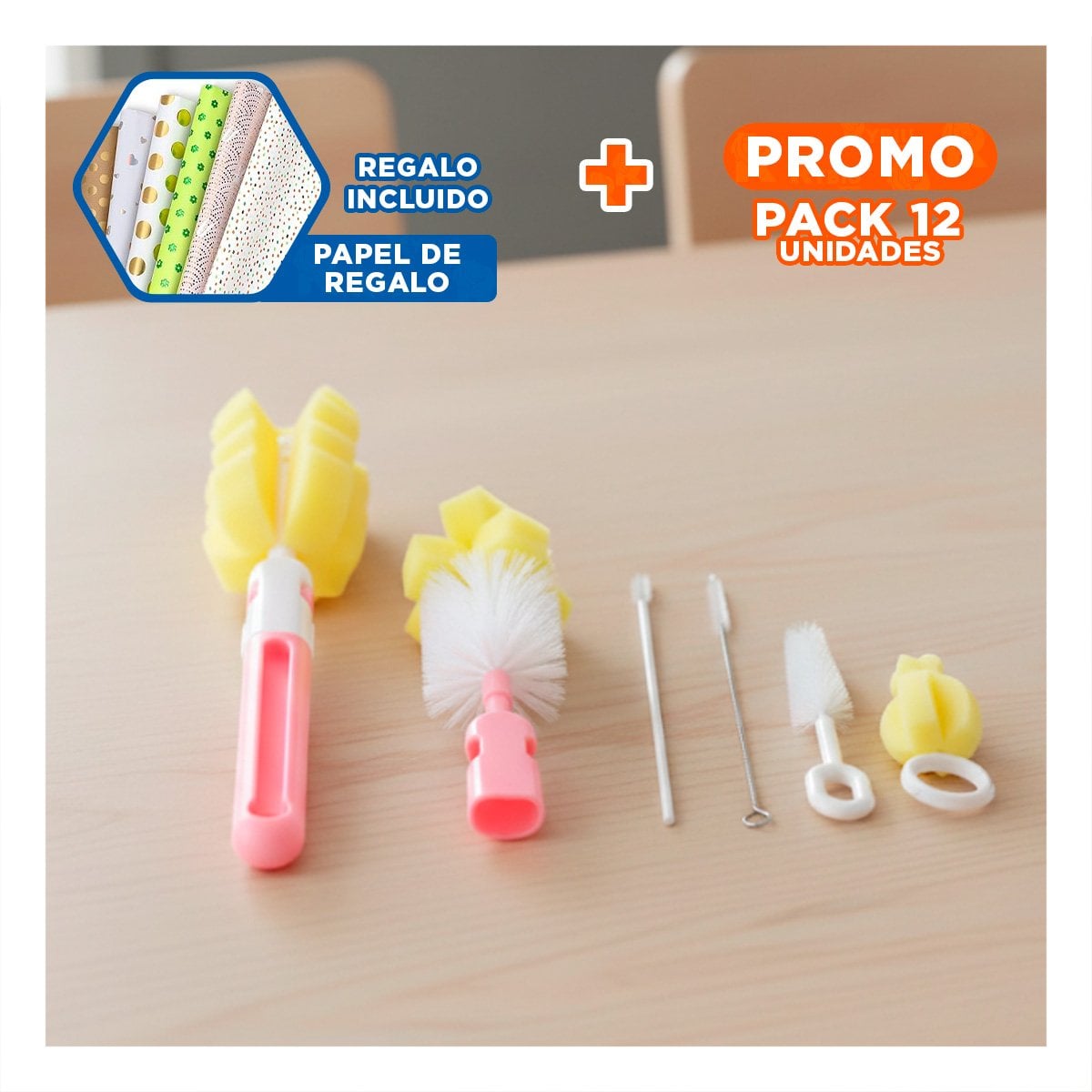 PACK12 ARTICULO INFANTIL QUE FACILITA HIGIENE DIARIA 6PZS BASE ROSADO Y+PAPEL REGALO - 1