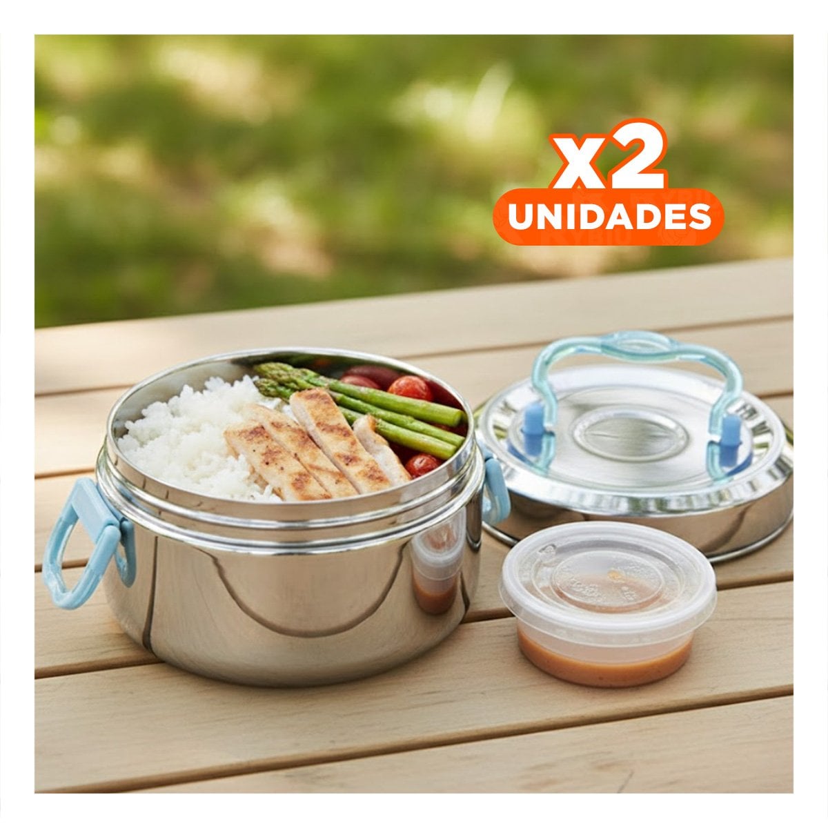 PACK2 TAPER TERMICO DE 1200ML EN ACERO PLATEADO Y CELESTE CON PERFIL CUADRADO Y+REGALO STICKER - 1