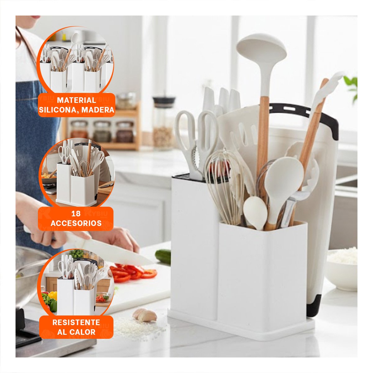 PACK2 SET DE 18 PIEZAS EN BLANCO DE SILICONA Y MADERA PARA PREPARACIONES Y+PAPEL REGALO - 5