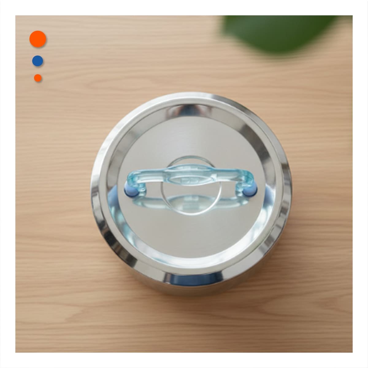 RECIPIENTE EN ACERO DE 800ML CIRCULAR CUADRADO PLATEADO Y CELESTE COMPACTO - 1