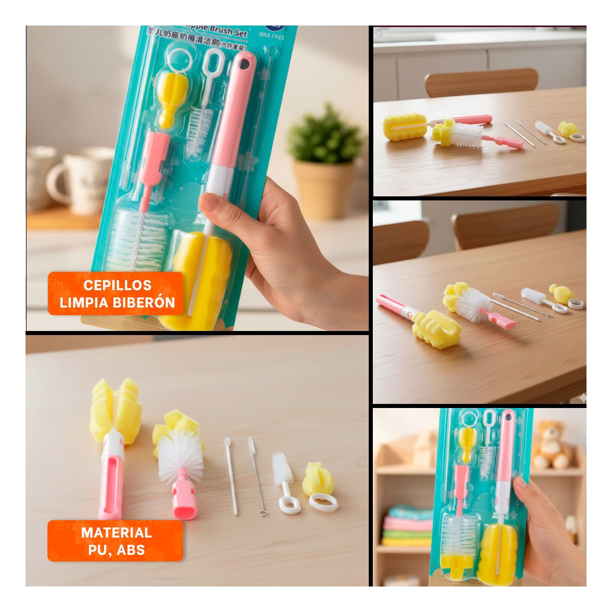 CEPILLO PARA CUIDADO COMPLETO DE BIBERONES 6PZS BASE ROSADO Y+POST IT - 5