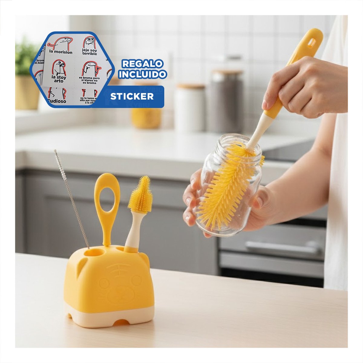 RASPADOR HIGIENICO 4PZS AMARILLO BASE OSITO PROTEGE ACCESORIOS DELICADOS Y+REGALO STICKER - 1
