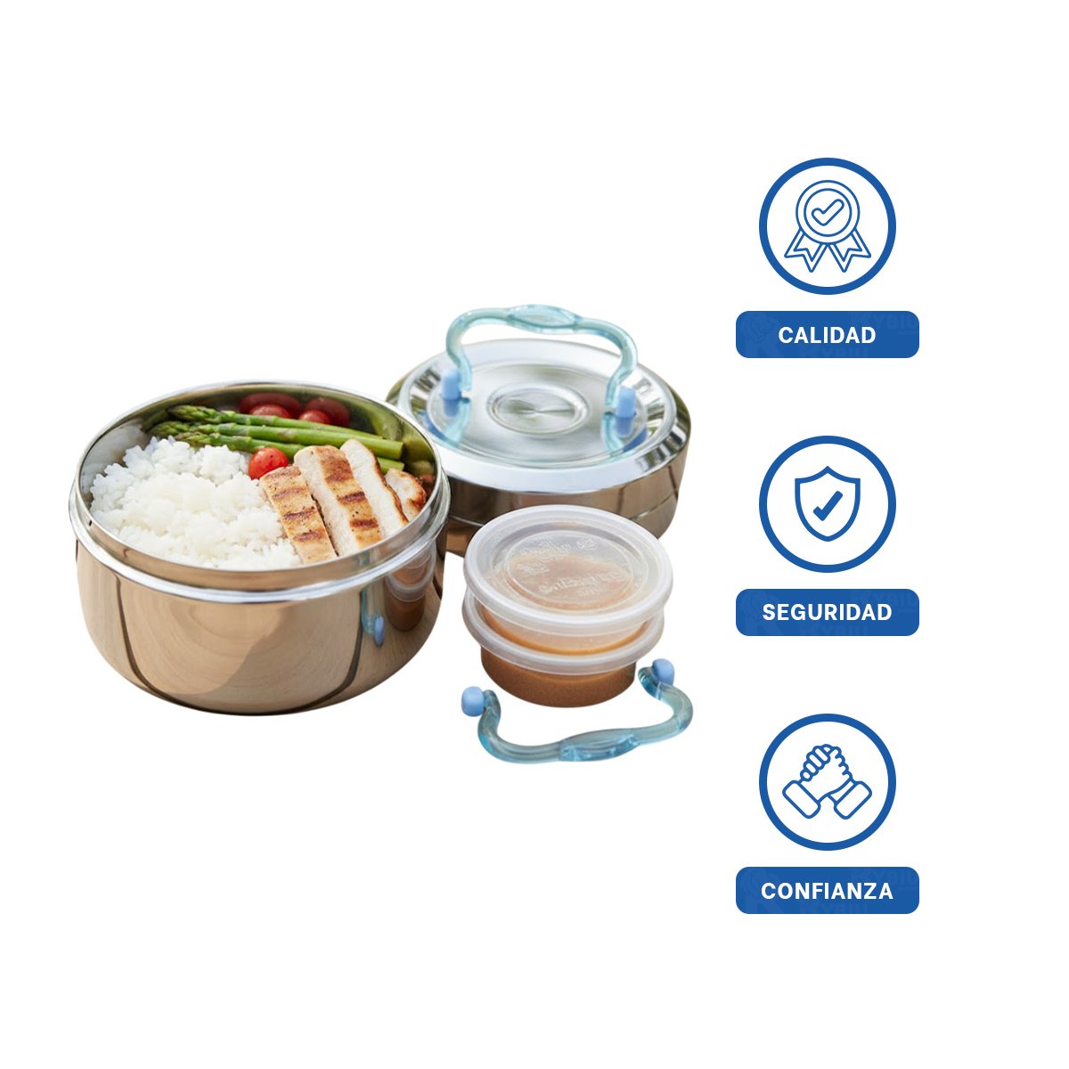 RECIPIENTE CIRCULAR CUADRADO 1200ML PLATEADO Y CELESTE PARA COCINA ACTIVA Y+LIGAS REGALO - 3