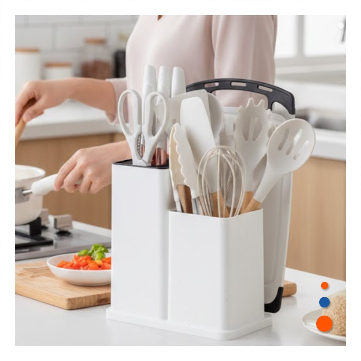 JUEGO INTEGRAL DE 18 PIEZAS EN BLANCO DE SILICONA Y MADERA PARA HOGAR Y+LIGAS REGALO - 1
