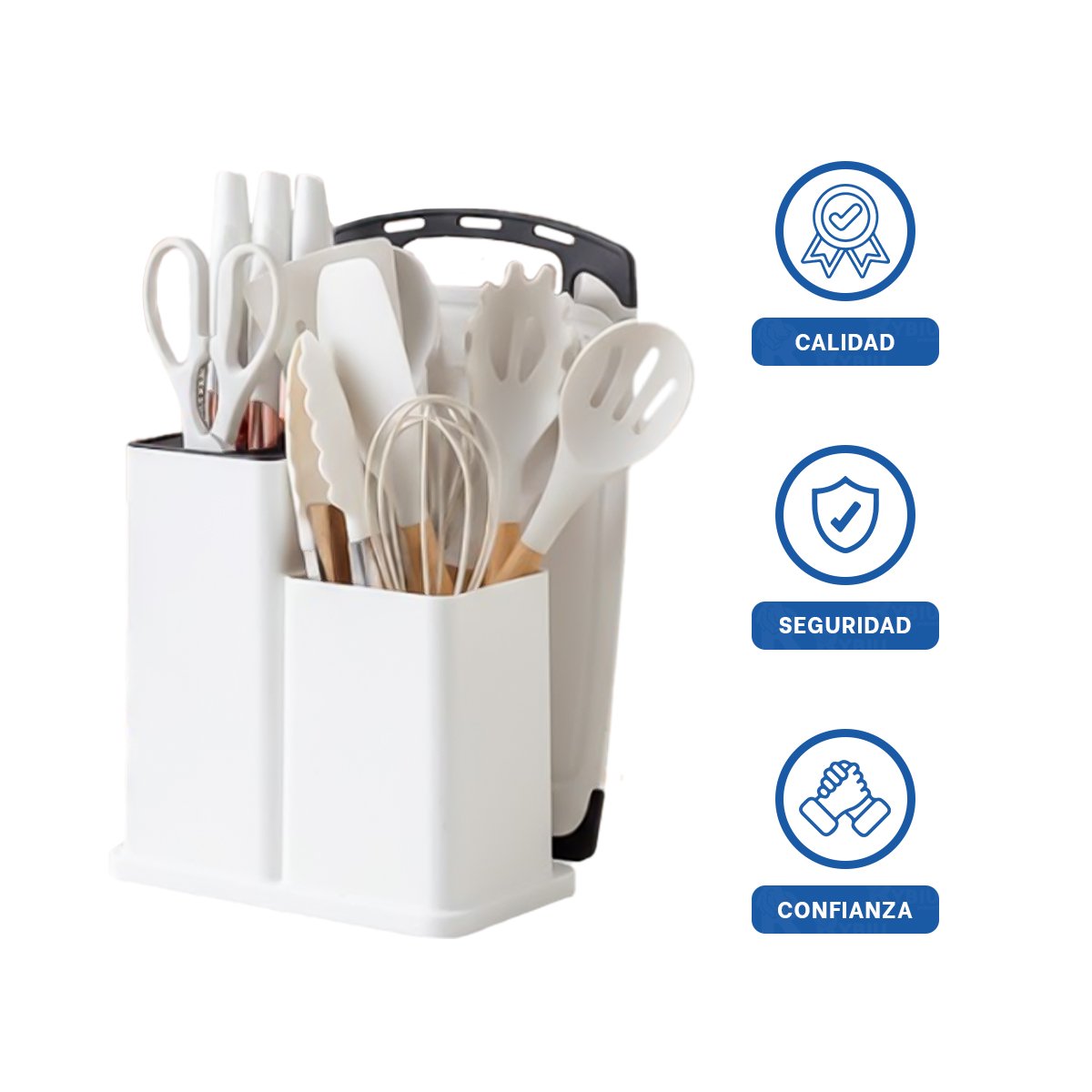 JUEGO INTEGRAL DE 18 PIEZAS EN BLANCO DE SILICONA Y MADERA PARA HOGAR Y+LIGAS REGALO - 3