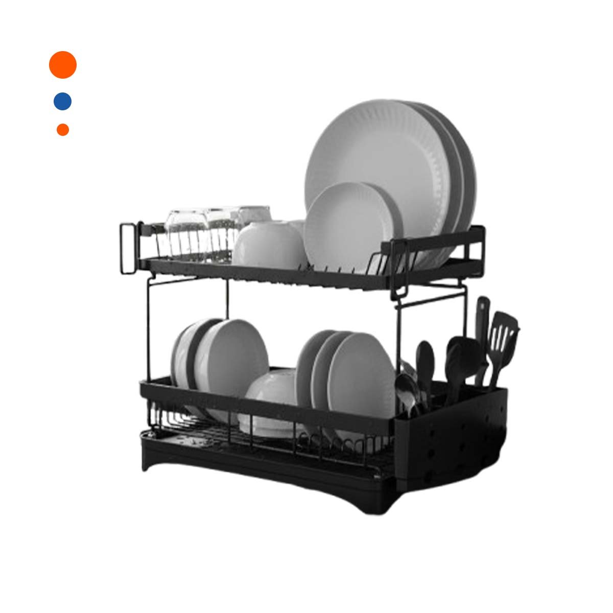 PACK2 SOPORTE NEGRO 2 NIVELES 42X30X32CM PARA ESCURRIR PLATOS Y VASOS DIARIOS Y+REGALO STICKER - 2