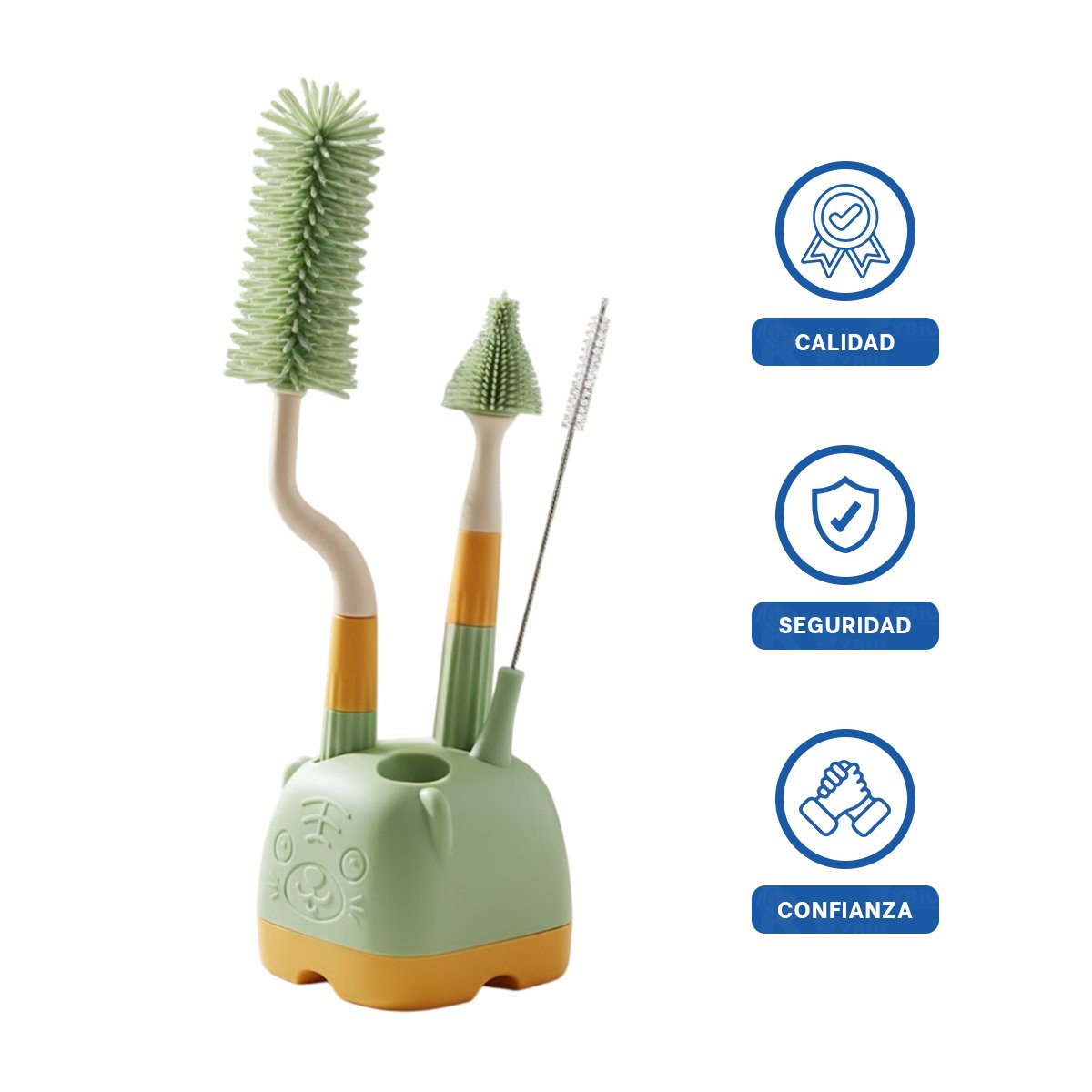 PACK6 ACCESORIOS INFANTILES 4 PZS VERDE BASE OSITO PARA LIMPIAR BIBERONES Y+REGALO STICKER - 2