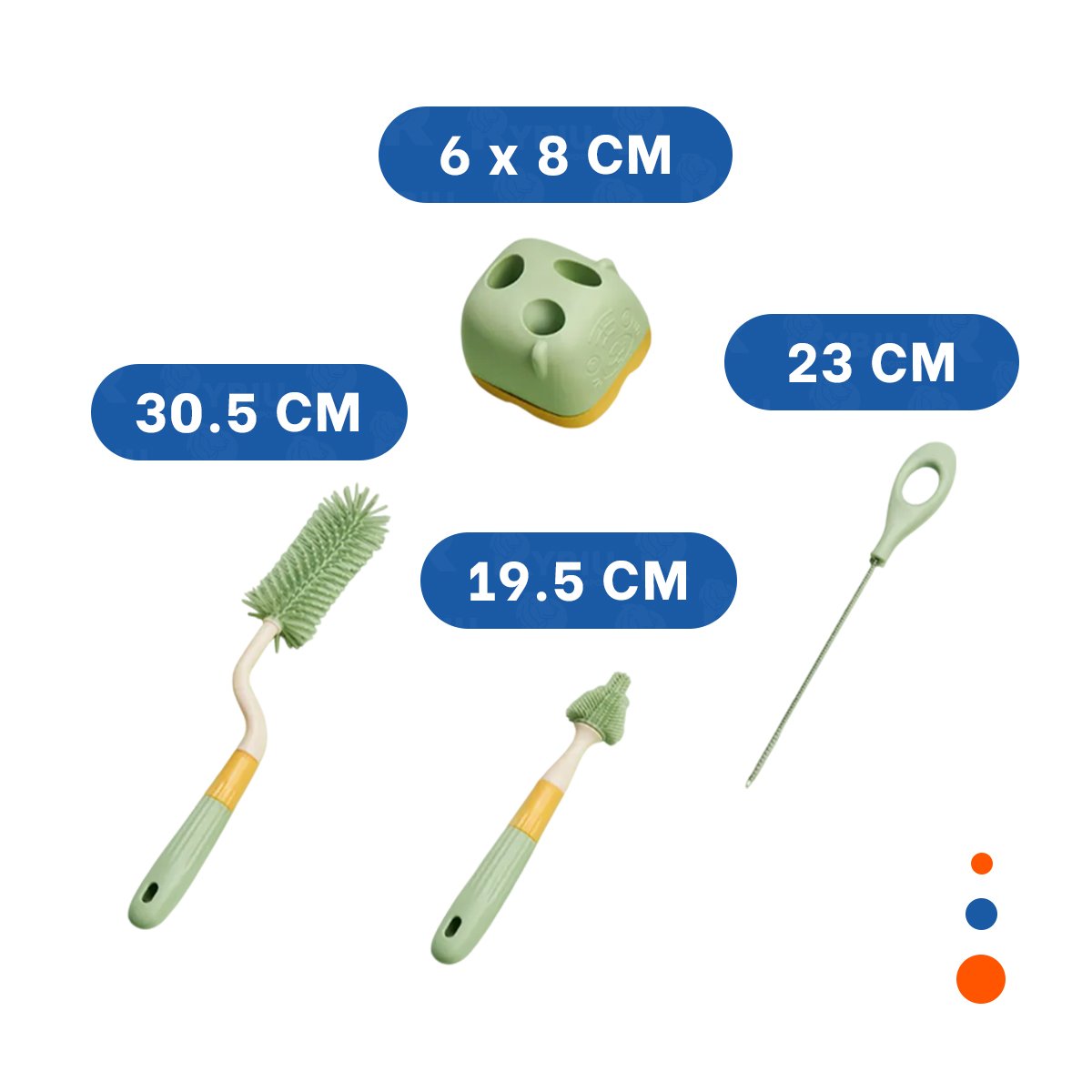 PACK6 ACCESORIOS INFANTILES 4 PZS VERDE BASE OSITO PARA LIMPIAR BIBERONES Y+REGALO STICKER - 4