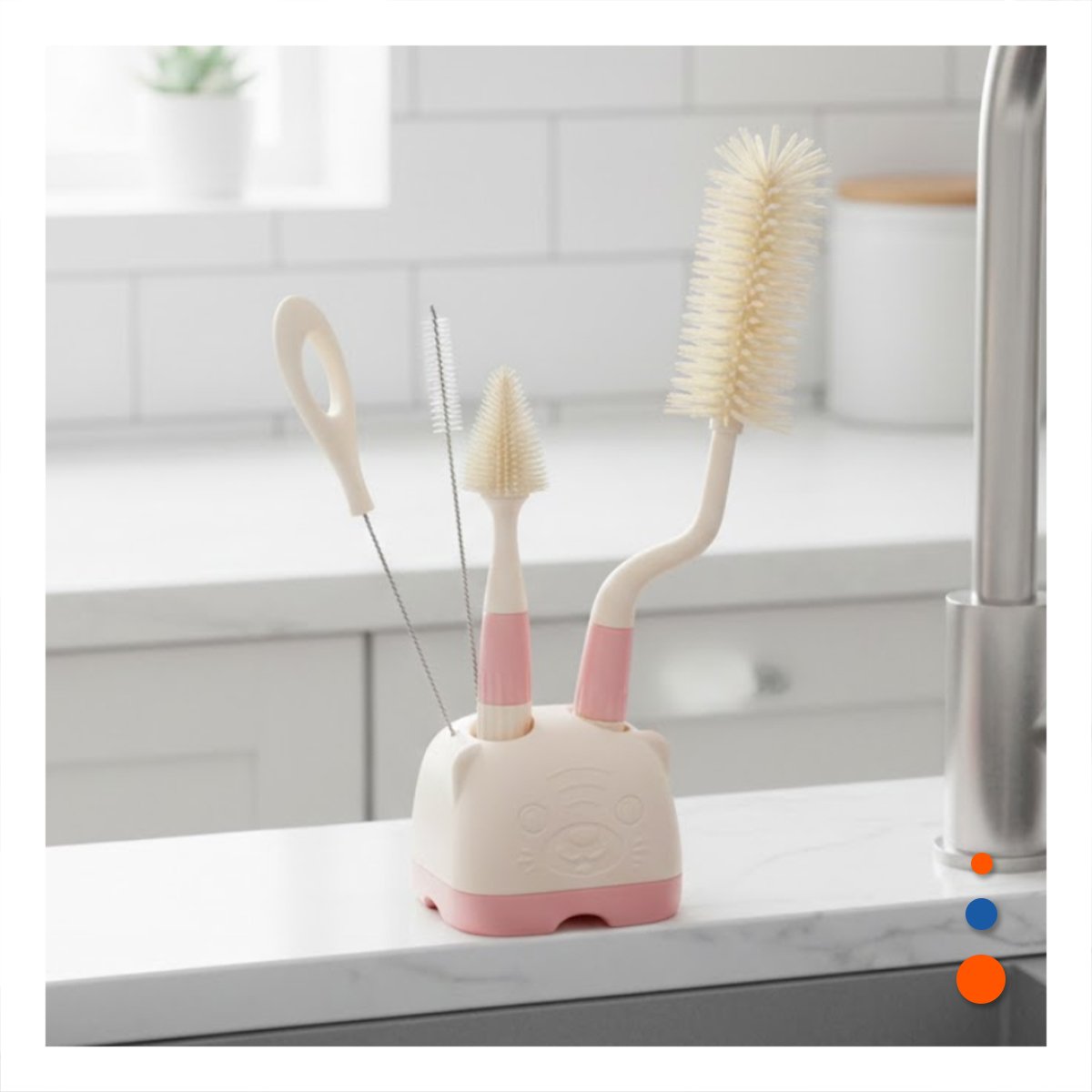 ESCOBILLA SUAVE QUE PROTEGE ACCESORIOS 4PZS BASE OSITO ROSADO Y+PAPEL REGALO - 2