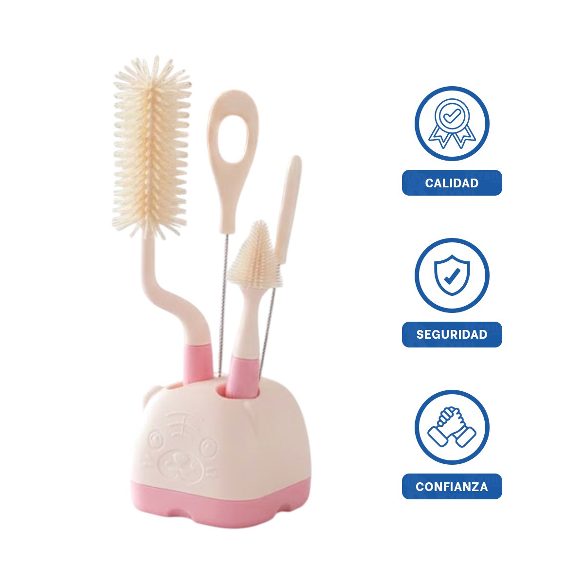 ESCOBILLA COMPACTA PARA USO DIARIO 4PZS BASE OSITO ROSADO Y+LIGAS REGALO - 3