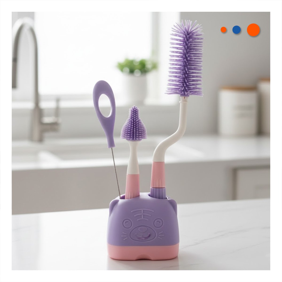PACK6 ESCOBILLON CON BASE QUE FACILITA ORDEN 4PZS BASE OSITO MORADO Y+REGALO STICKER - 5