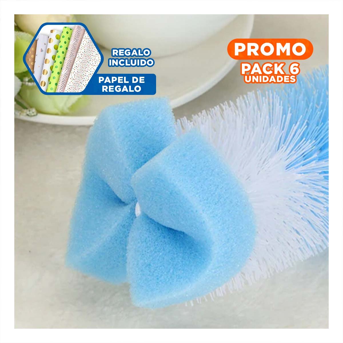 PACK6 ESCOBILLON SUAVE QUE PROTEGE ACCESORIOS DELICADOS 2PZS BASE CELESTE - 1