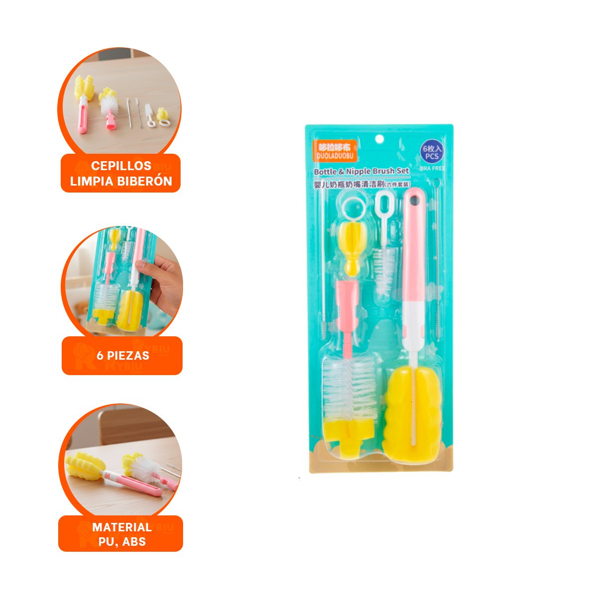 CEPILLO ESPECIAL PARA USO DIARIO EN CASA 6PZS BASE ROSADO Y+LIGAS REGALO - 3