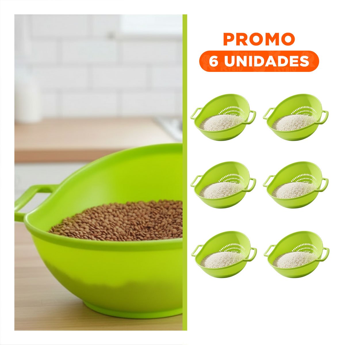 PACK6 REJILLA COLADORA CELESTE PARA ARROZ CON ASAS 22,5X26,5CM COCINA HOGAR PRACTICO - 1