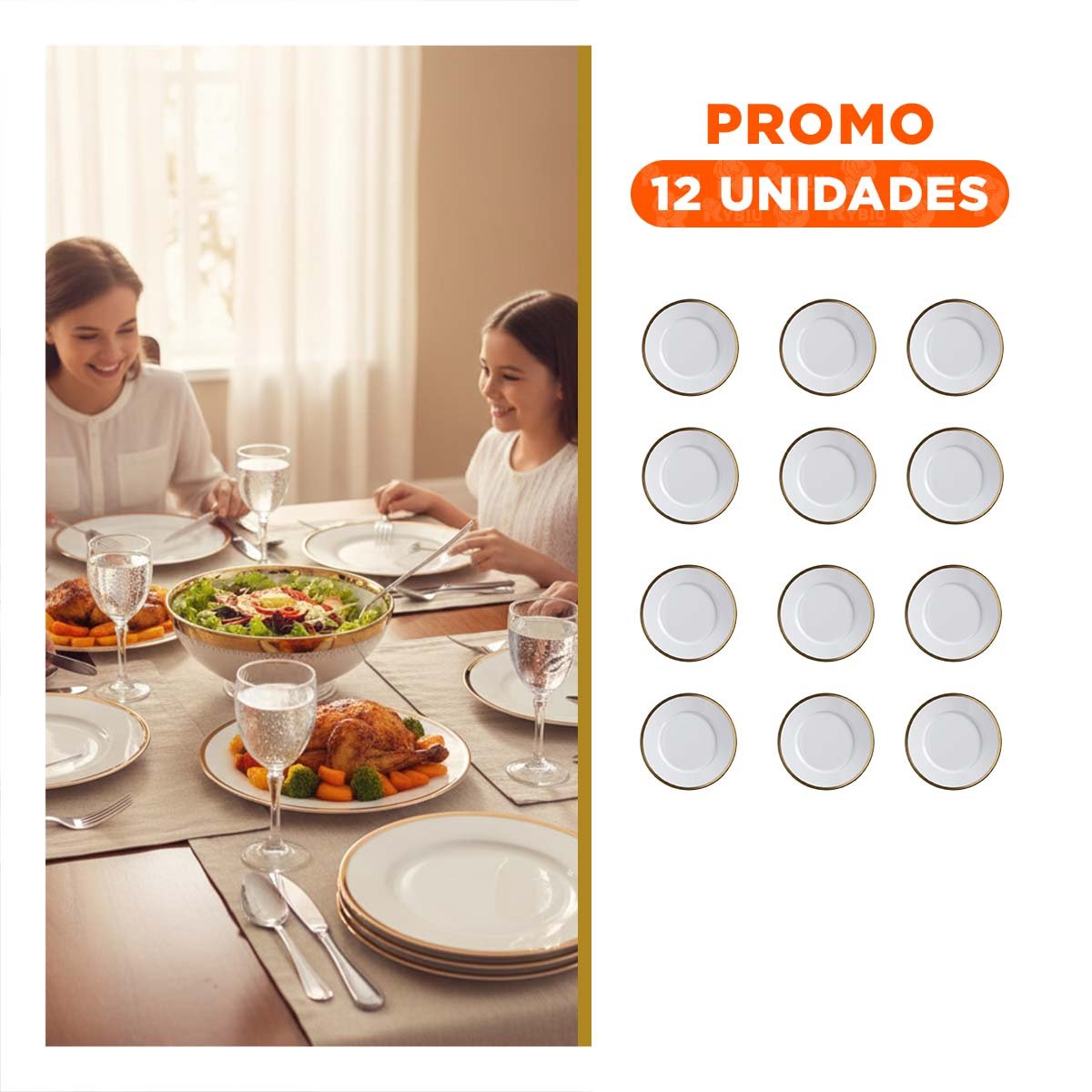 PACK12 FUENTE EN BLANCO CON BORDE DORADO DELICADO PARA PRESENTACION EN MESA Y+REGALO STICKER - 1