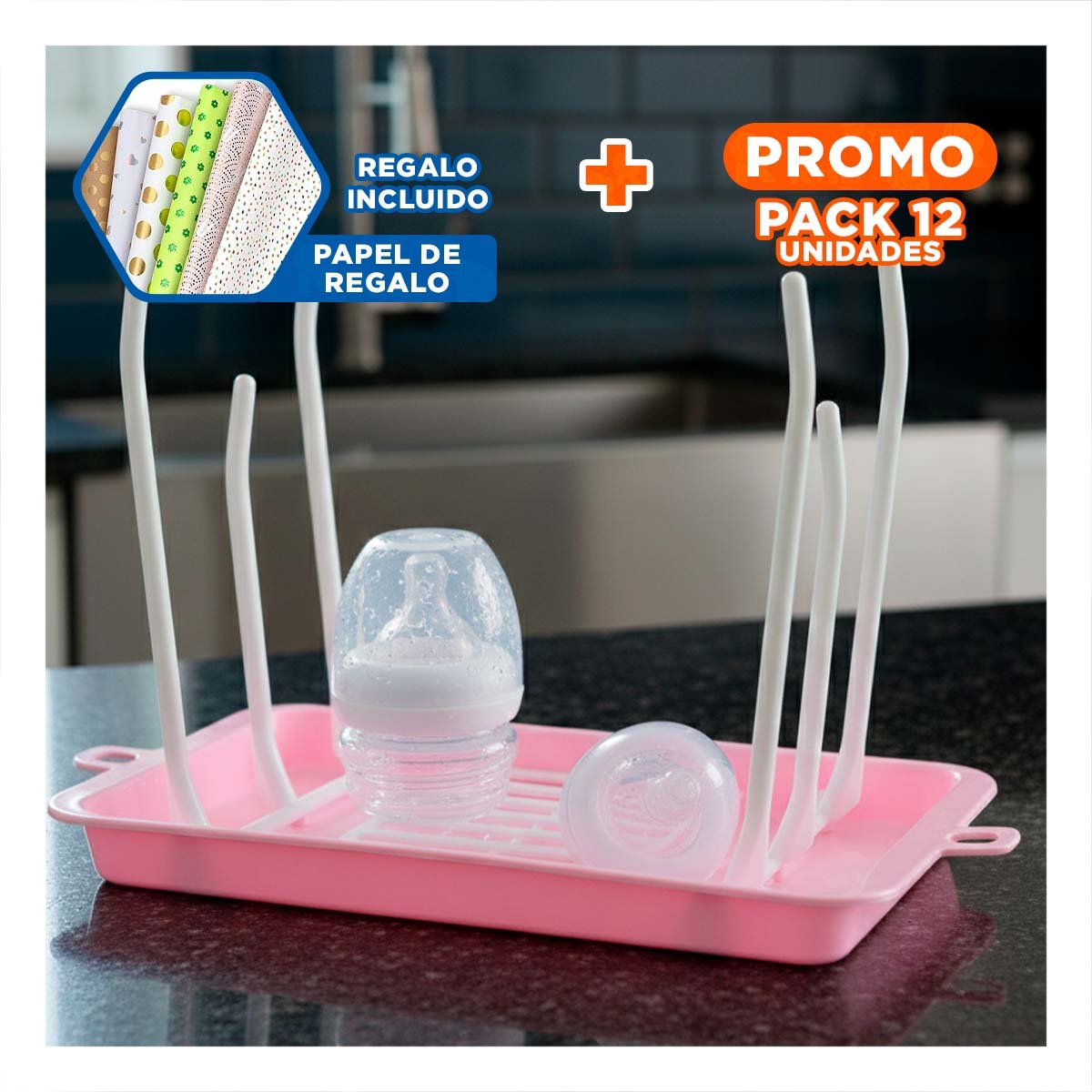 PACK12 CONTENEDOR QUE FACILITA SECADO RAPIDO Y LIMPIEZA ROSADO Y+PAPEL REGALO - 1
