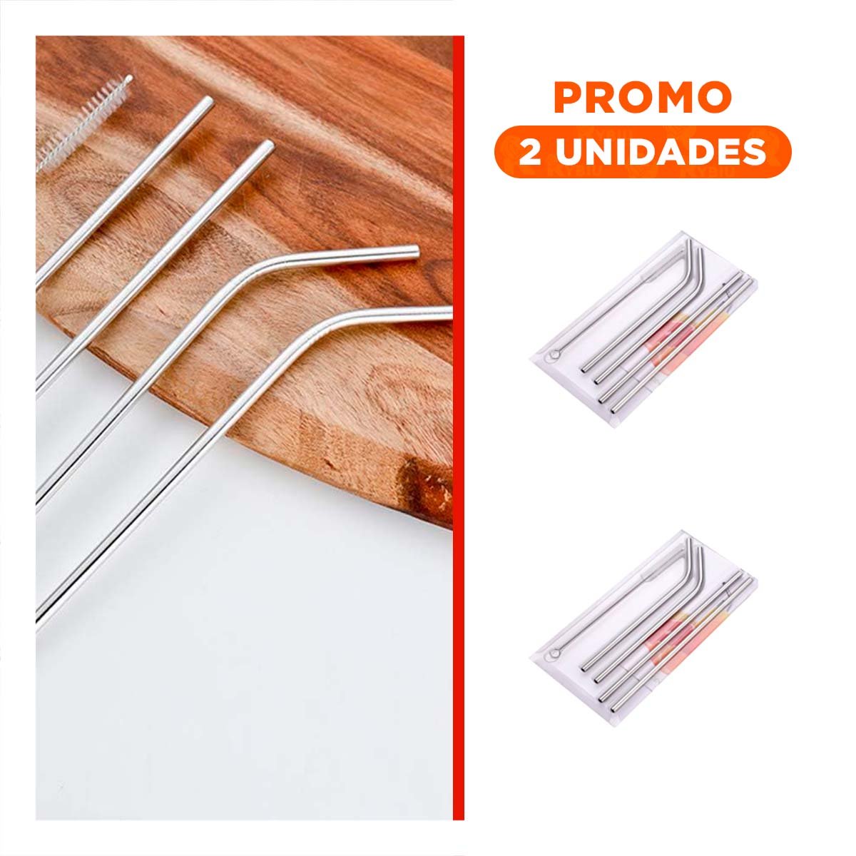 PACK2 SET 5 POPOTES Y CEPILLO LIMPIA POPOTES EN ESTUCHE PLATEADO PARA HOGAR Y OFICINA - 1
