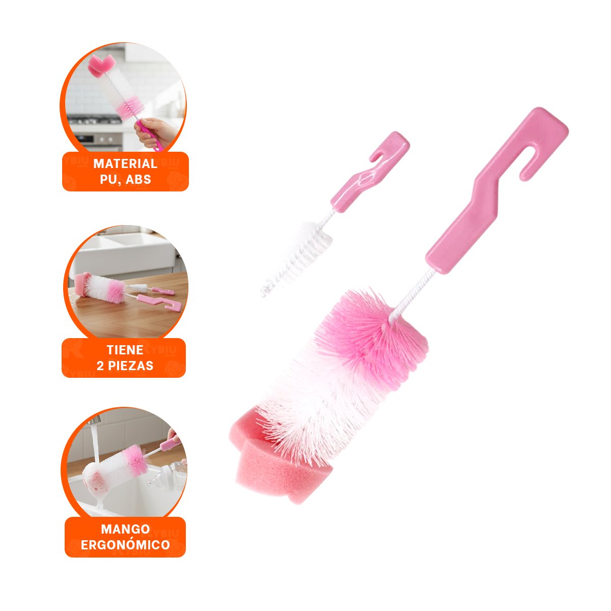 ESCOBILLA QUE ELIMINA RESIDUOS DE TETINAS Y VASOS 2PZS BASE ROSADO - 3