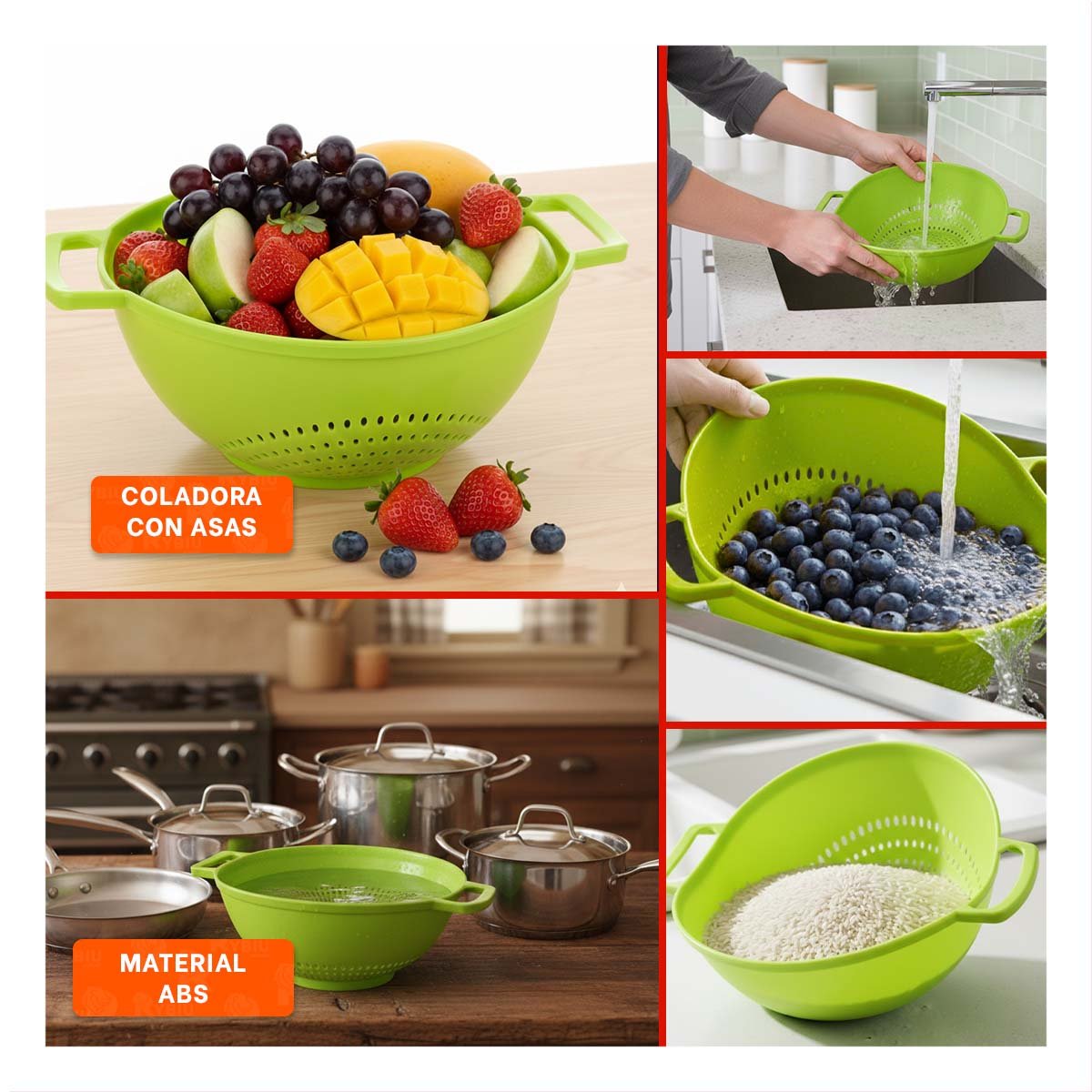 PLATO MULTIUSO VERDE PARA ARROZ CON ASAS 22,5X26,5CM COCINA HOGAR PRACTICO - 5