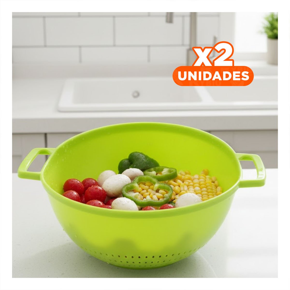 PACK2 CONTENEDOR COLADERA VERDE CON ASAS PARA ARROZ 22,5X26,5CM Y+REGALO STICKER - 1