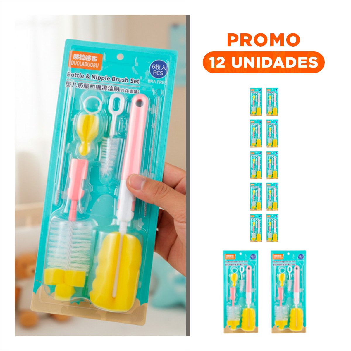 PACK12 ARTICULO PRACTICO PARA MANTENER BIBERONES IMPECABLES 6PZS BASE ROSADO Y+REGALO STICKER - 1
