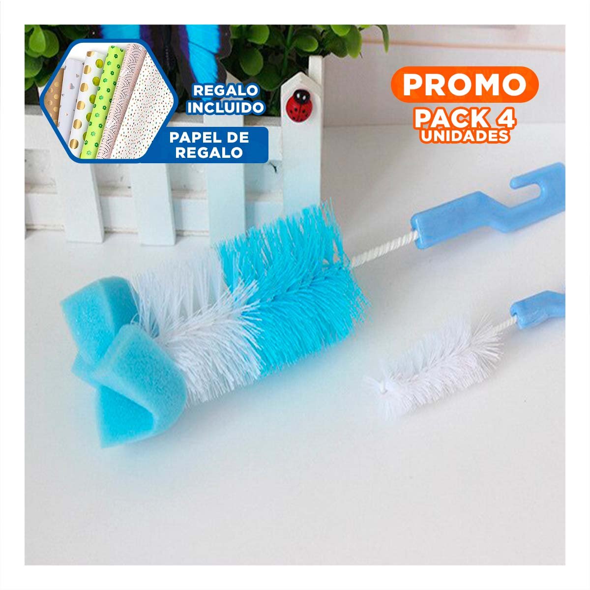 PACK4 RASPADOR SUAVE QUE PROTEGE ACCESORIOS DELICADOS 2PZS BASE CELESTE Y+PAPEL REGALO - 1