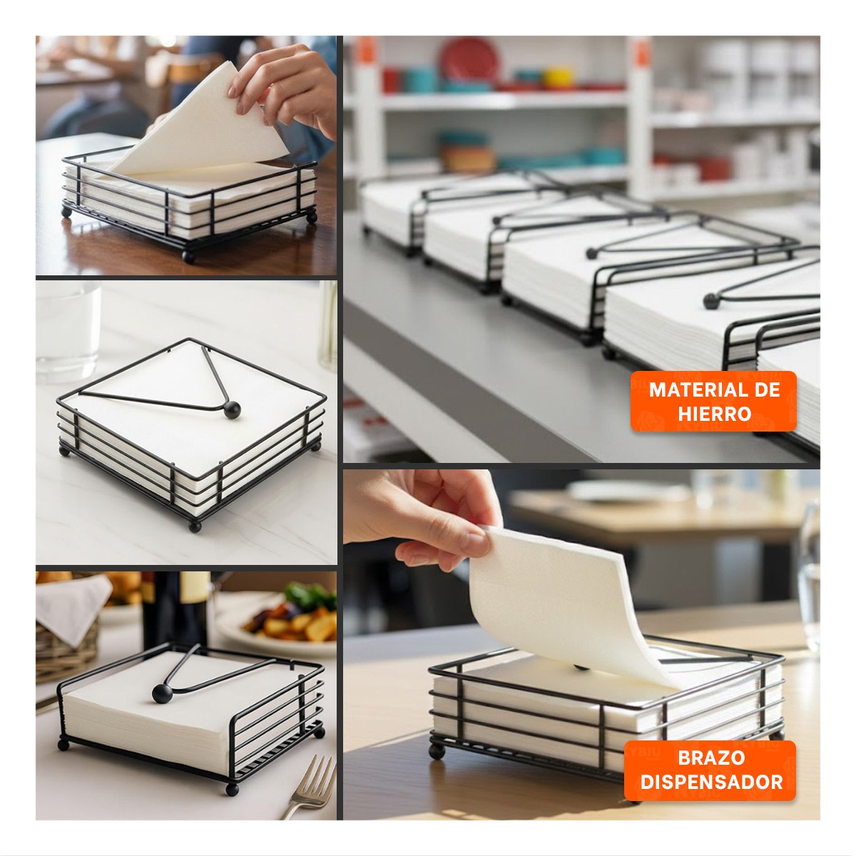 PACK6 PORTASERVILLETAS DECORATIVO DE COLOR NEGRO CON SOPORTE DE HIERRO Y BRAZO Y+PAPEL REGALO - 3