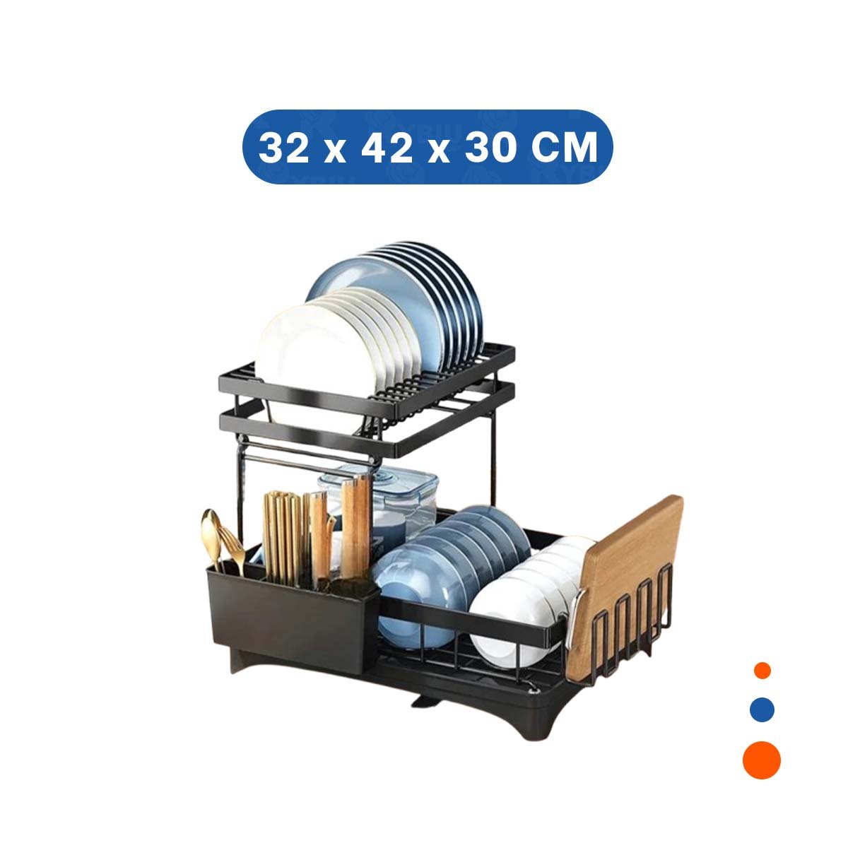 ORGANIZADOR DE PLATOS NEGRO 2 NIVELES CON BANDEJA COLECTORA 42X30X32CM Y+PAPEL REGALO - 4