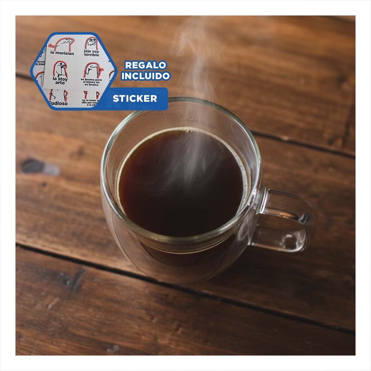 VASO TRANSPARENTE 80 ML ESPRESSO DOBLE CAPA DE ASA CUADRADA Y+REGALO STICKER - 1