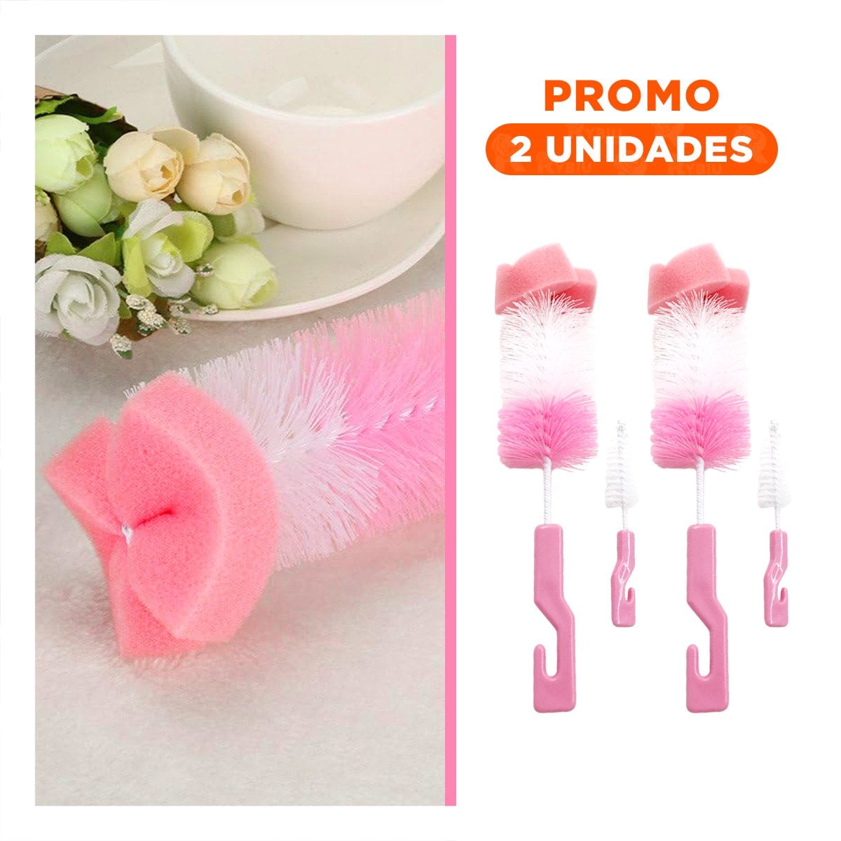 PACK2 PLUMERO QUE RETIRA RESIDUOS DE TETINAS Y VASOS 2PZS BASE ROSADO - 1