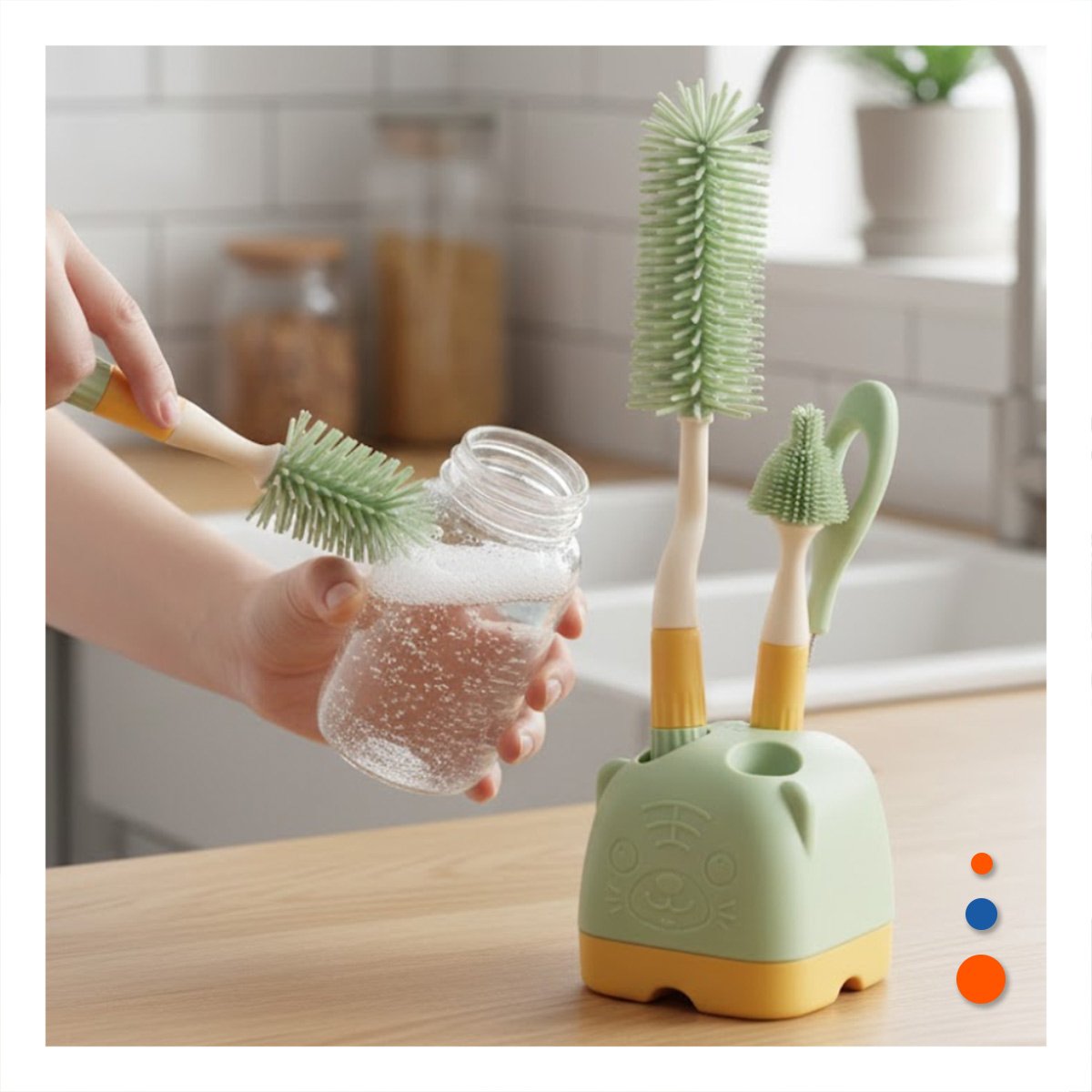PACK6 UTENSILIOS PARA BEBE 4 PZS VERDE BASE OSITO PARA MANTENER LIMPIOS Y+PAPEL REGALO - 5