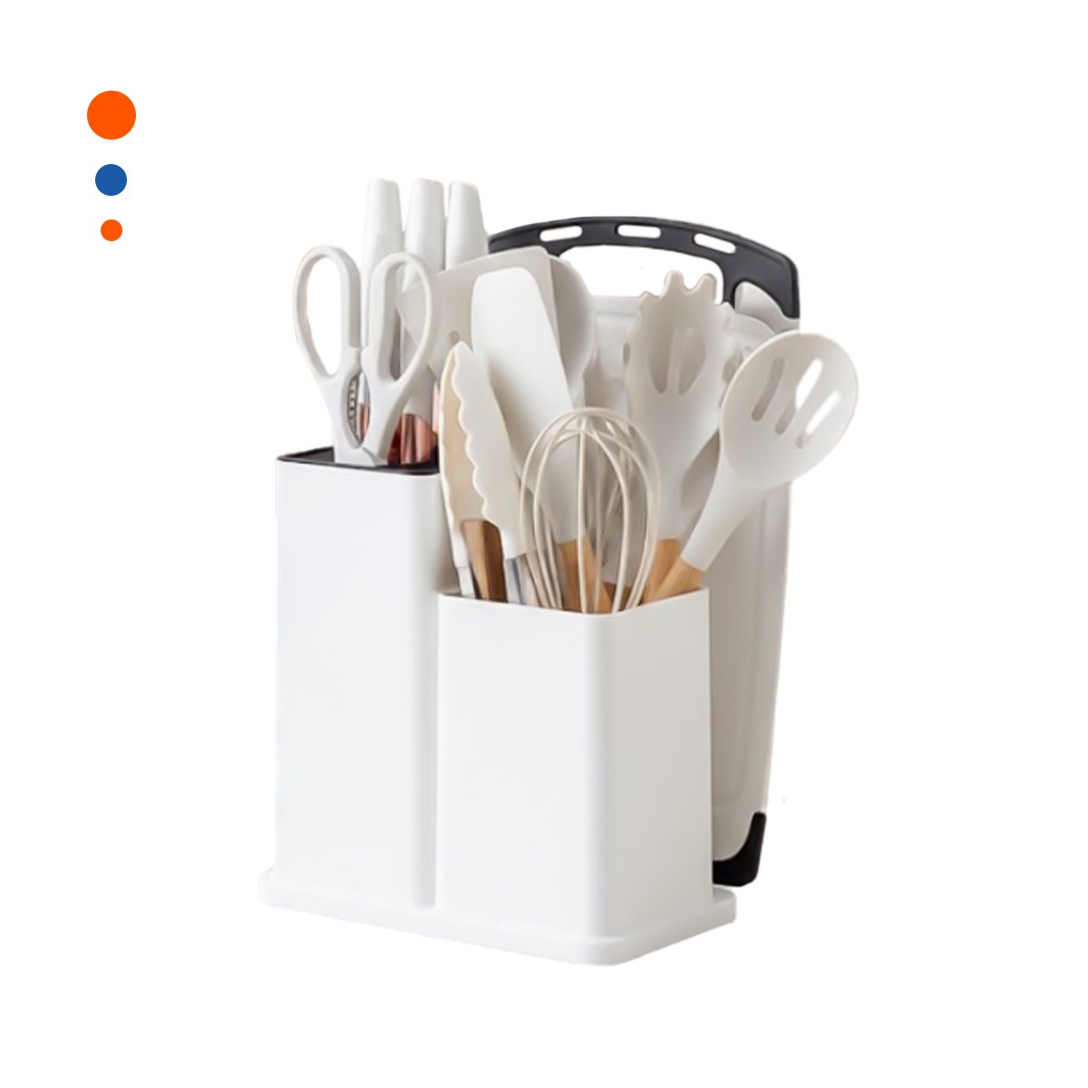 JUEGO CON 18 PIEZAS EN COLOR BLANCO DE SILICONA Y MADERA PARA USO DIARIO Y+PAPEL REGALO - 1