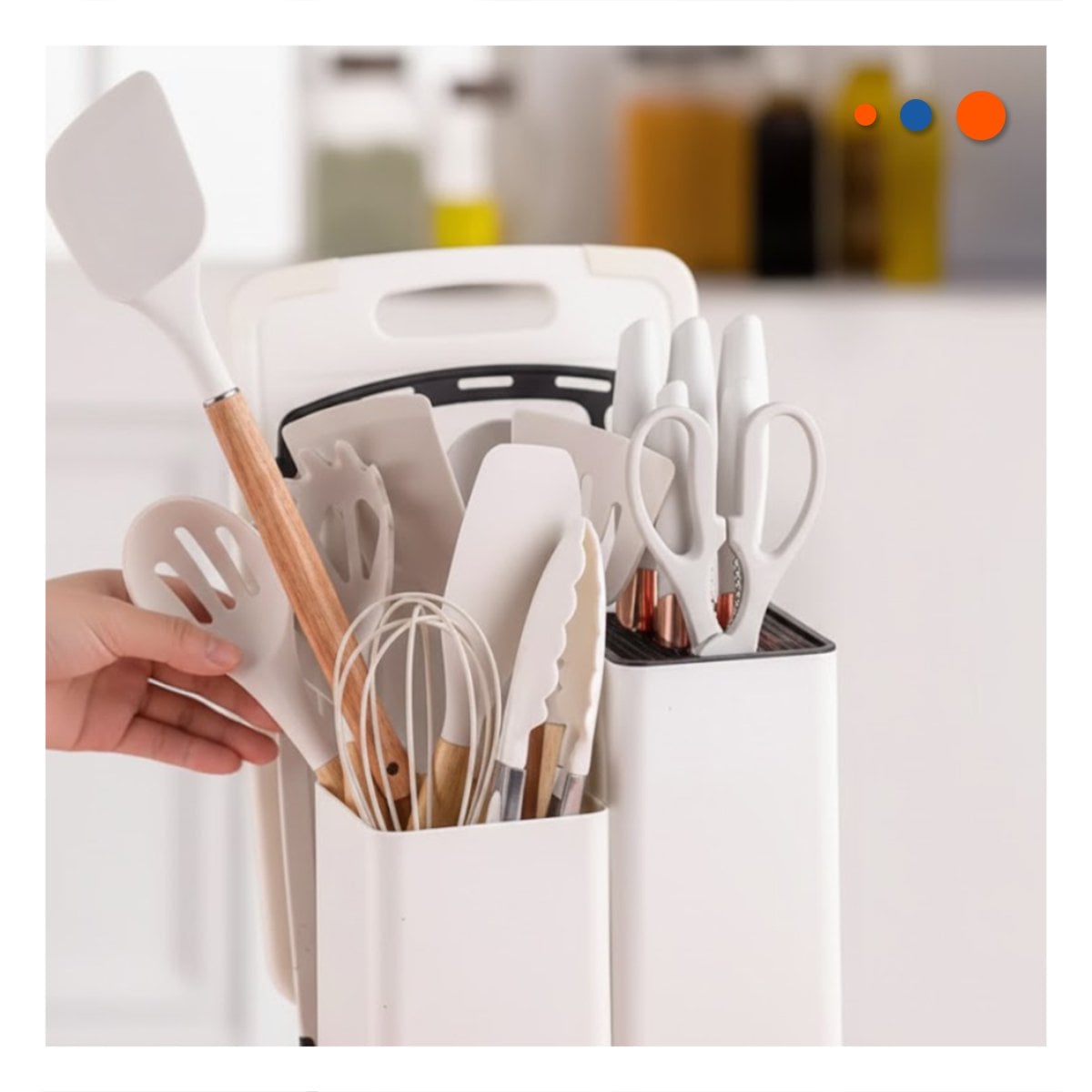 PACK4 SET CON 18 PIEZAS DE UTENSILIOS EN COLOR BLANCO DE SILICONA Y MADERA Y+PAPEL REGALO - 2